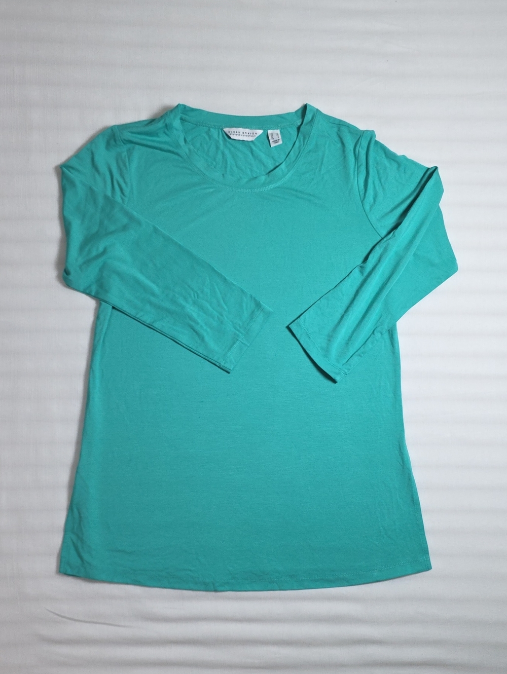 Susan Graver Aqua Scoop-Neck‎ Long Sleeve Top; XS